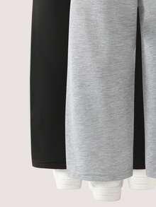 2pcs/Set Girls Straight Leg Sweatpants, Casual Loose Fit Solid Color Trousers, Black & Gray, Spring/Autumn