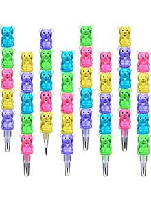 60pcs Stackable Plastic Bear Pencils, 5-In-1 Colorful Stackable, Suitable For Birthday Parties, Bear Themed Parties, School Supplies And Other Fun Accessories - Nhiều màu - Xem 1