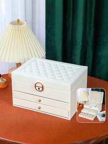 1 pieza Caja de joyería de cuero PU con múltiples capas en forma de rombo, caja de almacenamiento de joyas de gran capacidad y lujo, caja de joyas con cerradura, caja de joyas antioxidante, estante de exhibición de 2 niveles, caja de exhibición de joyas, caja de joyas de gran capacidad de 3 capas, caja de joyas de cuero PU multifuncional, caja de relojes con cerradura, caja de almacenamiento de joyas portátil - Multicolor - Ver 14