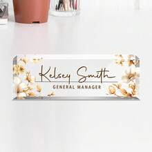1pc Personalized Acrylic Custom Name Plates For Office Desks,Customize Text,20 Styles,Office Nameplate Engraved With Flower Patterns,Custom Desk Name Plate Personalized, Acrylic Name Plate For Desk, Office Desk Decor For Women And Men - Multicolor - View 21