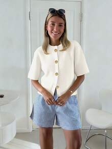 Áo khoác cardigan dệt kim mềm mại, dáng rộng, thời trang kiểu Pháp dành cho nữ, áo len dệt kim ngắn dáng rộng dành cho nữ, thích hợp cho mùa xuân/hè. - trắng - Xem 4