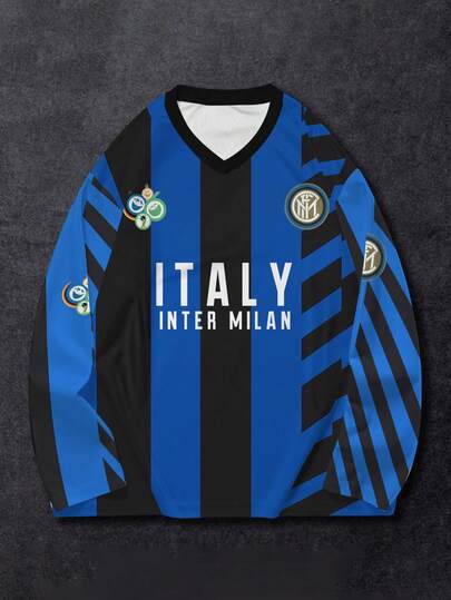 Plus Size Men's Loose Fit Letter & Number Print Long Sleeve Graphic T-Shirt, Comfortable & Lightweight, Casual Campus/Streetwear Style, Suitable For Spring, Summer, Autumn