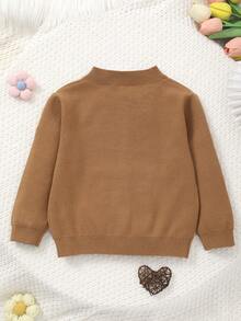 Baby Girl Knitted Floral Embroidery Cardigan - Brown - View 7