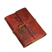 真皮笔记本/日记本，牛皮纸，复古螺旋装订，可替换内页，旅行日记，空白页，纪念品，适合作为女孩返校礼物 - 酒紅色 - 查看 2