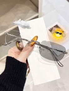 1pc Unisex Fashion Elegant Sexy Metal Rimless Decorative Glasses, Can Block Electronic Blue Light, Suitable For Daily Wear