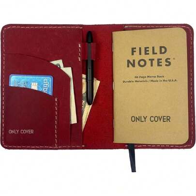 - Funda de piel para notas de campo, cubierta de pasaporte, cubierta de piel para cuaderno de 8,9 x 14 cm, con soporte para bolígrafo, solo cubierta, Rojo -, Vintage,36988033