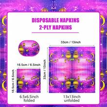100/60/20 buc șervețele de unică folosință de 13 * 13 inch cu temă Ramadan, fundal violet gradient, lună aurie, stele și modele de felinare, potrivite pentru decorarea restaurantelor în timpul sărbătorilor de Eid Al Fitr, banchetelor de sărbători, reuniunilor de familie, cinelor cu prietenii și perioadelor de mese de Ramadan. - Violet - Vizualizare 3