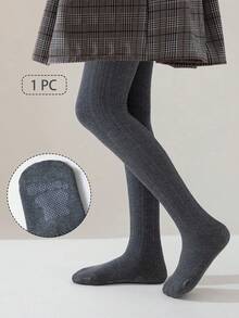 1pc Girls/Toddlers/Kids Vertical Striped Tights, Gray, Dark Gray, Solid Color, Footless Pantyhose, Stripe Leggings, School, Princess, Cute Style, Leggings, Spring Footless Pants, Autumn/All Season Dance Tights, Suitable For Daily Jumpsuits, Fashion, Versatile, Dance Pants, Outdoor Skinny Pants, Back To School Season, Students, New Semester, Suitable For Girls