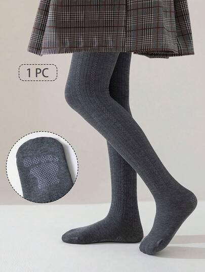 1pc Girls/Toddlers/Kids Vertical Striped Tights, Gray, Dark Gray, Solid Color, Footless Pantyhose, Stripe Leggings, School, Princess, Cute Style, Leggings, Spring Footless Pants, Autumn/All Season Dance Tights, Suitable For Daily Jumpsuits, Fashion, Versatile, Dance Pants, Outdoor Skinny Pants, Back To School Season, Students, New Semester, Suitable For Girls