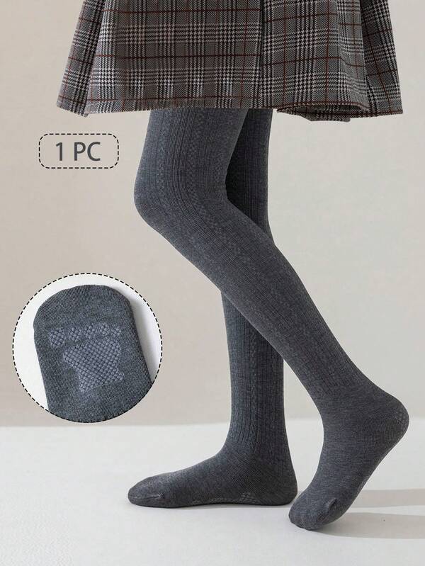 1pc Girls/Toddlers/Kids Vertical Striped Tights, Gray, Dark Gray, Solid Color, Footless Pantyhose, Stripe Leggings, School, Princess, Cute Style, Leggings, Spring Footless Pants, Autumn/All Season Dance Tights, Suitable For Daily Jumpsuits, Fashion, Versatile, Dance Pants, Outdoor Skinny Pants, Back To School Season, Students, New Semester, Suitable For Girls