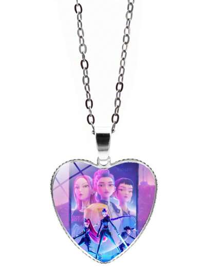 K-Pop Girl Group Heart Necklace Pendant, Cross-Border Popular Anime Cartoon Peach Heart Sweater Chain Accessory
