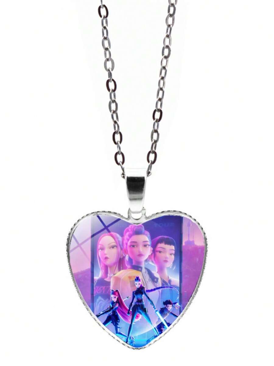 K-Pop Girl Group Heart Necklace Pendant, Cross-Border Popular Anime Cartoon Peach Heart Sweater Chain Accessory
