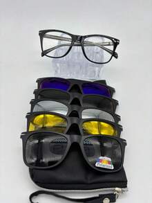 Lentes para Graduación con 5 Clips de Imán intercambiables para unisex codigo -1202 material- TR90 La calidad del producto es muy buena. El material es ligero. Es adecuado para usar en el trabajo, en fiestas, en casa y para uso prolongado. La mayoría de las compras pueden traer todas las ópticas para que puedas hacer el grado que desees. Se puede configurar para miopía y presbicia. El producto se ve bien. Todas las lentes para anteojos en mi tienda son a prueba de radiación y las lentes para el sol pueden proteger contra los rayos ultravioleta. tamano -52/18/140 altura de lente -45 longitud total-145 ..................... ..........................checale sin compromiso muchas gracias Imán - Negro - Ver 6