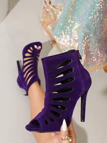 Women's High Heel Fashion Sandals, Peep-Toe Zipper Decor Hollow Out 11cm Super High Heel Sexy Elegant Stylish Sandals, Size 42 - Purple - View 2