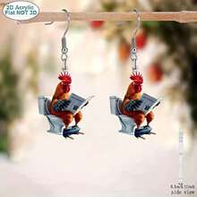 2D flat, 2D acrylic material toilet and newspaper reading pattern earrings, a pair, elegant party accessories suitable for Christmas, Valentine's Day and Mother's Day, perfect seasonal fashion pendant earrings gift idea, 2D flat - Multicolor - Ver 4