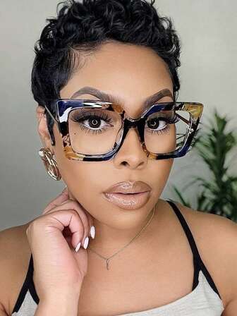 Nya moderiktiga fyrkantiga glasögonbågar, europeiska och amerikanska stilar för kvinnor med stora klara linser, glasögon, pärldekor, metallskamrar