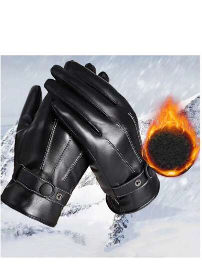 1 par vinterhandskar i PU-läder för kvinnor, varma och moderiktiga, termiskt fodrade, vindtäta, vattentäta, pekskärmskompatibla, fritidsaktiviteter