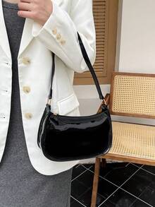 Women's Simple Solid Color Shoulder Bag, Casual Everyday Style, Fashionable Burgundy Color. - màu đen - Xem 4