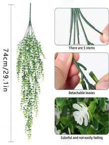 1/2/4件装人造悬挂花卉装饰，仿真悬挂桉树藤蔓，抗紫外线塑料悬挂绿植，适用于家居、花园、露台、婚礼、房间墙面装饰 - 白色 - 查看 3