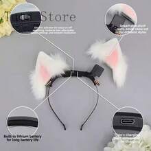 Tienda Tutu Orejas Móviles Motorizadas Cosplay Sensor de Movimiento Sensor de Tacto Anime Convención Diadema de Orejas de Animal Realista Recargable Accesorio de Orejas de Gato Móvil - Máscaras Disfraz de Zorro de Halloween Festivo Navidad Tapiz Dec - Modelo de oreja eléctrica blanca y rosa - Ver 12