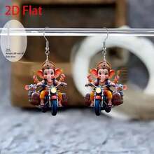 2D Flat Fashion Elephant Riding A Motorcycle 2D Acrylic Earrings, A Great Gift For Family And Friends On Holidays, Birthdays, And Parties. - Multicolor - Ver 7