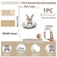 1PC Canvas Wall Art_Nursery Decor Printed Rabbit Burrow Motif, Watercolour Easter Art, Rabbits With Flowers, Spring Blossoms, Farm Animals, Easter Egg Design, Rabbit Garland - Framed Nursery Wall Art Perfectly Suited For Children's Room Decor, Playroom Decor Children's Room Decor Nursery Decor Daycare Decor Girls' Bedroom Girls' Room Decor Children's Room Decor Boys' Bedroom Boys' Room Decor Girls' Bedroom Decor