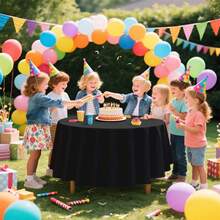 2 Pack Black Tablecloth Round 84 X 84 Plastic Table Cover Waterproof Black Table Cloth Disposable For Wedding Birthday Baby Shower Halloween Party Picnic Circle Tablecloth - 黑色 - 查看 4