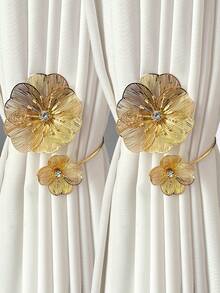 2 件装金色花朵合金窗帘绑带，装饰性窗帘扣夹，适用于客厅、卧室、餐厅、窗户装饰配件 - 彩色 - 查看 10