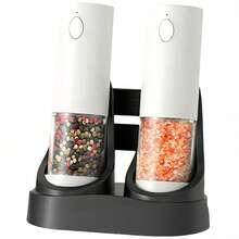 可充电电动盐和胡椒研磨器套装，海盐和玫瑰盐研磨器套装，带充电底座，2 件套，带收纳底座，LED 灯，研磨粗细可调，易于清洁，厨房必备，电动香料研磨工具，节日礼物 - 彩色 - 查看 16