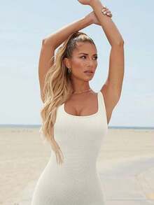 Womens Workout Winter Vest Long Jumpsuits Seamless Yoga Gym Bodycon Rompers Sexy Unitard Tummy Control - Beige Vest Bodysuit - View 5