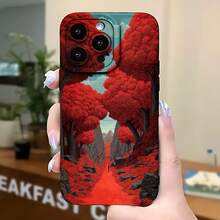 2026 nueva funda de teléfono esmerilada, funda de teléfono con impresión de paisaje de árbol rojo para  17 15 Pro Max  17 14 Pro  17 13  17 12  Galaxy S23 S22 S21 S20 funda de protección para teléfono regalo de pareja para novio novia regalo de San Valentín cumpleaños - Blanco antiguo - Ver 5
