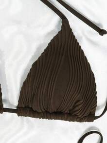 Striped Contrast Color Casual Cute Elegant Sexy Knotted Backless Tie-Up Bikini, Suitable For Stage, Concert, Holiday, Beach, Spring/Summer - Brown - View 5