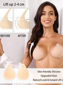 1 Pair Invisible Lift Bra, Women Lift Invisible Bra, Strapless Backless Bra, Suitable For Large Bust, Reusable With Nipple Covers, Strapless Lift Bra, Backless Invisible Bra, Seamless Bra - Apricot - View 2