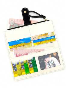 1个猫咪卡通印花长款钱包，带按扣和拉链，适合装硬币 - 多隔层零钱包/卡包 - 大容量零钱包 - 便携式卡包，女孩迷你钱包，小钱包，可爱钱包，情人节/新年礼物 - 多色-- - 查看 4