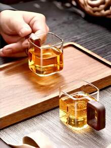 High Borosilicate Glass Tea Cup With Wooden Handle, Large Capacity Drinking Water/Coffee Cup Wooden Handle Glass Cup, Home Use Milk Tea/Juice Single Layer Cup Small Capacity Handmade Coffee Cup With Walnut Wood Handle Home Breakfast Milk Tea/Beverage Cup, Christmas/Valentine's Day Gift - Multicolor - View 3