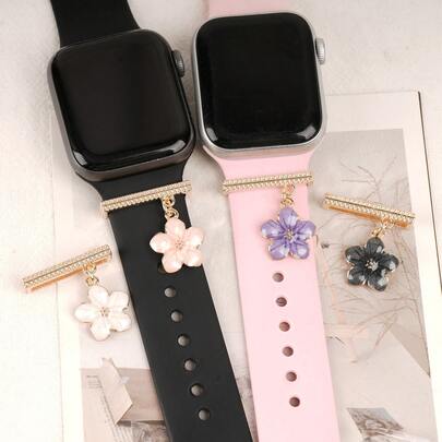 1个金属简约樱花表带挂饰装饰环，可爱樱花硅胶表带配件，兼容苹果手表表带38mm 40mm 41mm 42mm 44mm 45mm 46mm 49mm
