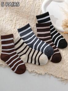 1/5 Pairs Women Striped Mid-Calf Socks, Comfortable Breathable Casual Cute Street Style Design, Suitable For All Seasons, Holidays, Gifts - Multicolor - View 5