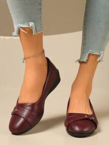 1 đôi giày đế xuồng thoải mái cho nữ, giày bệt mũi tròn đa năng, thích hợp cho mùa xuân và mùa thu, cỡ lớn. - Màu Đỏ Sâu - Xem 4