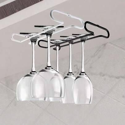 1pc Multifunctional Hanging Cabinet Wine Glass Rack, Black Metal Wine Glass Holder Suitable For Kitchen, Dining Room, Holiday Hosting (New Year, Party) - Easy To Clean, Perfect For Organizing Guest Glasses, An Essential For Hosts And Party Enthusiasts #Party Beverage Station #Dining Room Decor #Holiday Hosting #Guest Glass Storage #Host Essential