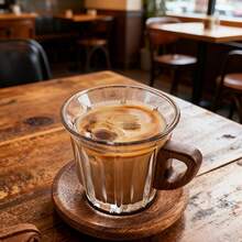 1 pieza Juego de taza de café de vidrio con posavasos, taza de leche, taza de té, taza de latte, con asa, fácil de agarrar, adecuado para cafetería, hogar, uso en restaurante - Multicolor - Ver 6