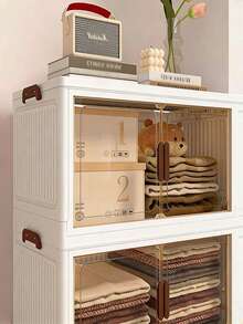 5layers Home Decorations Display Rack Big Capacity Storage Cabinet Plastic Foldable Shoe Shelf Collapsible Clear Shoe Boxes Stackable With Door Easy Assembly Living Room StuffStorage Bins Back To School - White - View 5