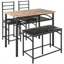 HOMCOM 4-Piece Dining Set, Table And 2 Chairs, Bench, Space-Saving Set, Ideal For Small Rooms, Kitchen, Dining Room, Brown