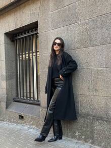 Manteau ample, doux et tricoté pour l'automne/hiver pour femmes, polyvalent, décontracté et élégant, noir - Noir - Voir 4