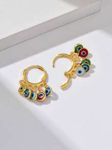 1 对时尚彩色眼形吊坠耳环，恶魔眼设计，适合女性日常佩戴