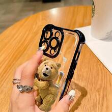 Funda de Teléfono con Patrón de Oso de Peluche Bebedor de Cerveza para 17 16 15 14 13 12 11 Pro X XR XSMAX 8 8 Plus, Cubierta Trasera Transparente Suave a Prueba de Golpes - Colores mixtos - Ver 3