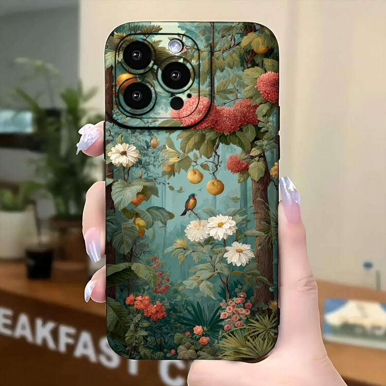 2026 nueva funda de teléfono esmerilada, funda de teléfono con patrón de jardín floral con pájaros y frutas para iPhone 17 14 13 12 11 Pro Max y  Galaxy S23 S22 S21 S20 Plus, protector de teléfono, funda de pareja, regalo para novio y novia, regalo de San Valentín, regalo de cumpleaños - Azul Klein - Añade 5