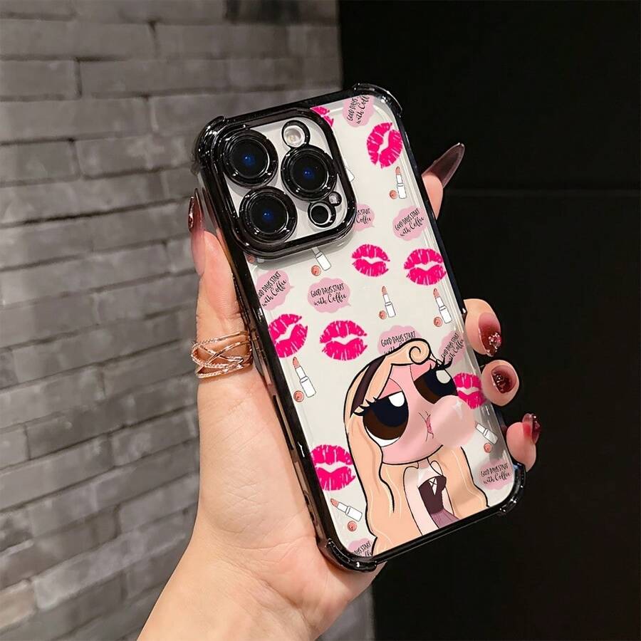 Funda Transparente Suave para 16,15,14,13,12,11 Pro,X,XR,XS,8,Plus, Chica Genial que Sopla Burbujas, Protección Resistente a Impactos17 17promax - Negro - Ver 1