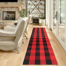 IOHOUZE Christmas Buffalo Plaid Runner Rug 2x8 Ft Outdoor Indoor Runner Rug Red Black Check Washable Hallway Runner Woven Cotton Checkered Kitchen Rug Christmas Decor For Entryway Hallway Kitchen,One-Size,RedandBlack2x8Runner - 紅黑雙色2x8Runner - 查看 5