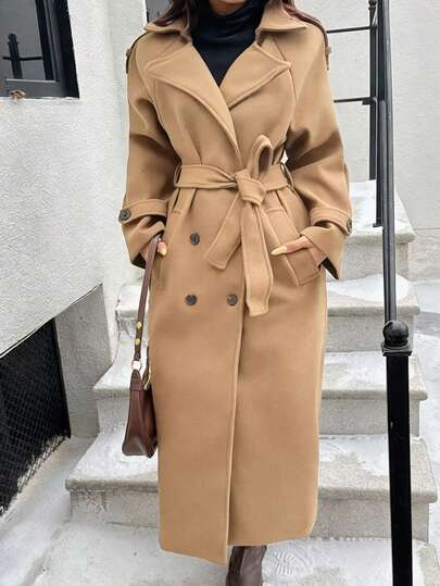 معطف نسائي كلاسيكي جديد للخريف/الشتاء من Seelio، معطف خارجي مزدوج الصدر من الصوف