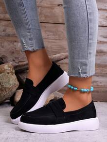 圆头厚底休闲百搭厚底乐福鞋，舒适轻便，适合步行，可搭配裤装，日常穿着，学生、女士皆宜，2026新款上市 - 黑色 - 查看 4